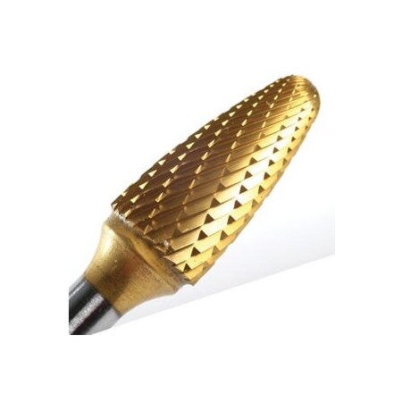 Champion Cutting Tool Tree Shaped Radius Carbide Bur, Narrow Contour Work, 3/4in Cut Dia, 1in LOC, Double Cut TiN Coated CHA SF7